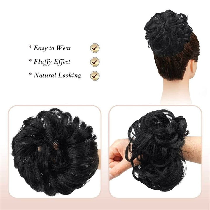 Messy Bun Hair elastic with curly artificial hair - 1# Jet Black - Hair Accessories | Fashiongirl