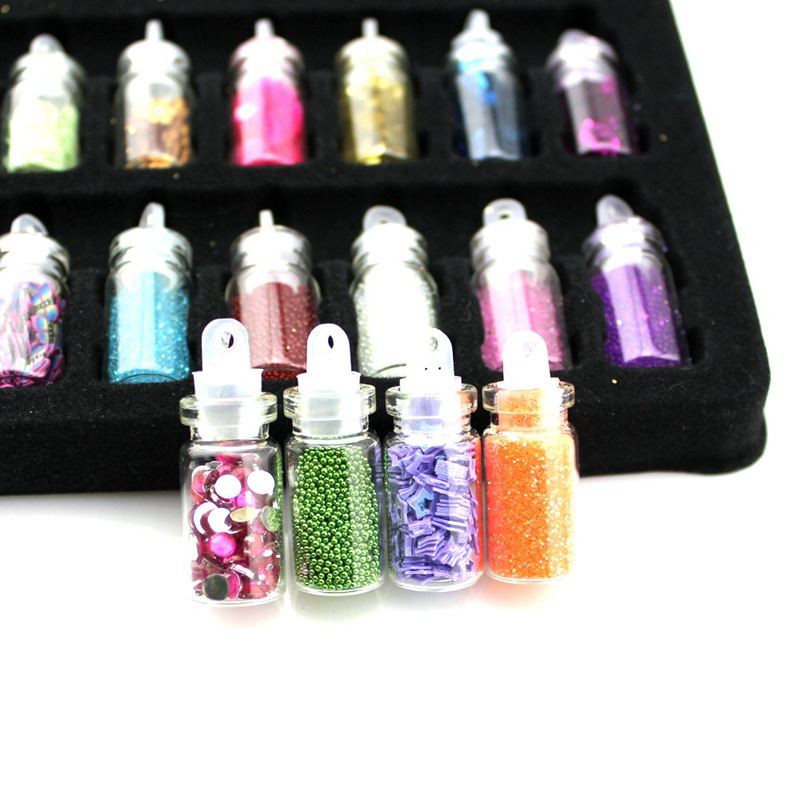 Nail Decoration / Nail Decoration Kit for manicure with pearls, sequins, glitter & diamonds - 48 bottles - | Fashiongirl