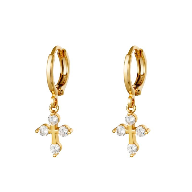 SOHO Gold Plated Gold Cross Hoop Earrings - | Fashiongirl