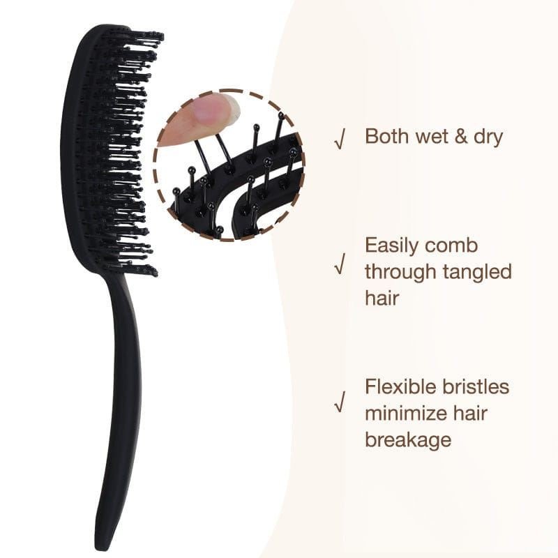 TBC Detangling Hair Brush - Wet & Dry Hollow Brush - Black - Hair Styling tool