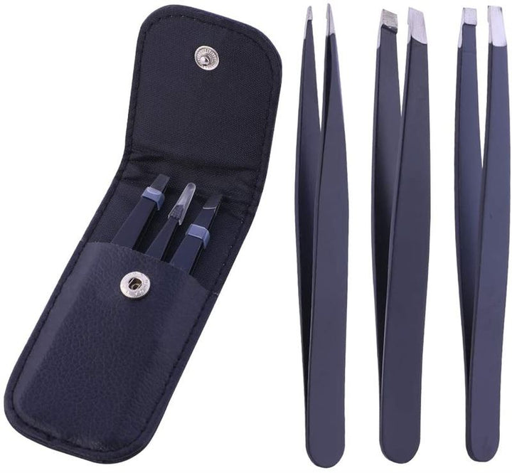 Tweezers / Tweezer 3 set with leather case | for eyebrow plucking and hair removal - | Fashiongirl