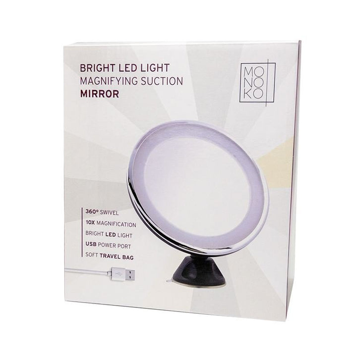 UNIQ Round Mirror with LED Light and Suction Cup x10 Magnifying Mirror - Black - | Fashiongirl