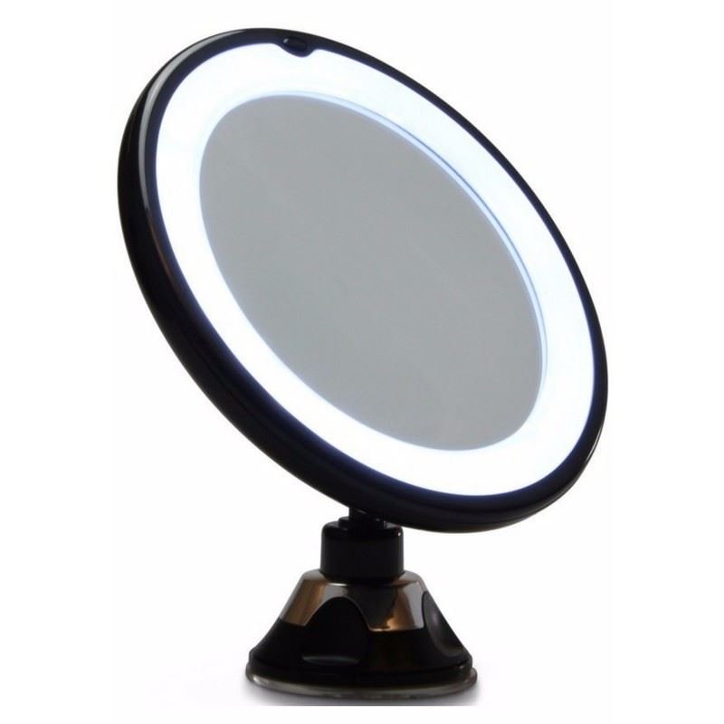 UNIQ Round Mirror with LED Light and Suction Cup x10 Magnifying Mirror - Black - | Fashiongirl