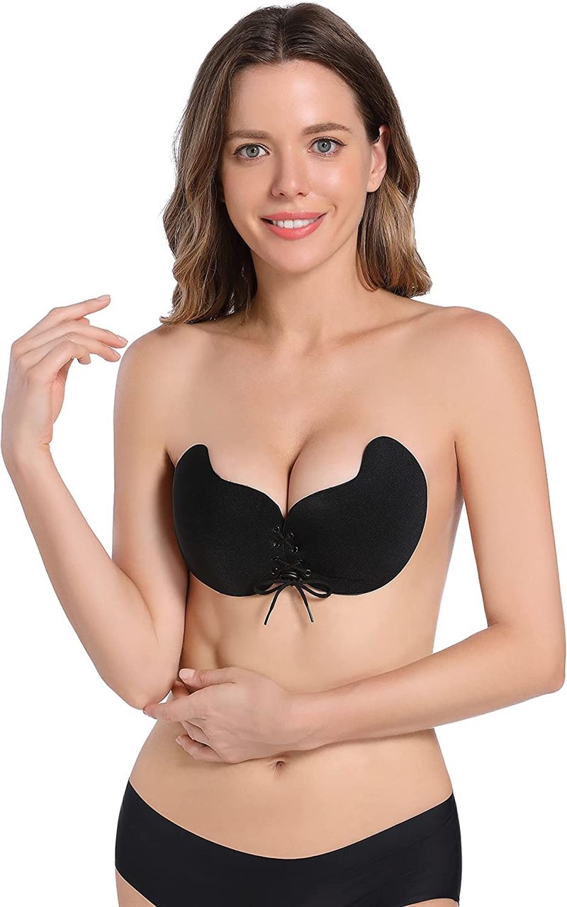 Ava Lift Up Strapless Self - fitting bra with laces - Black - Fashiongirl