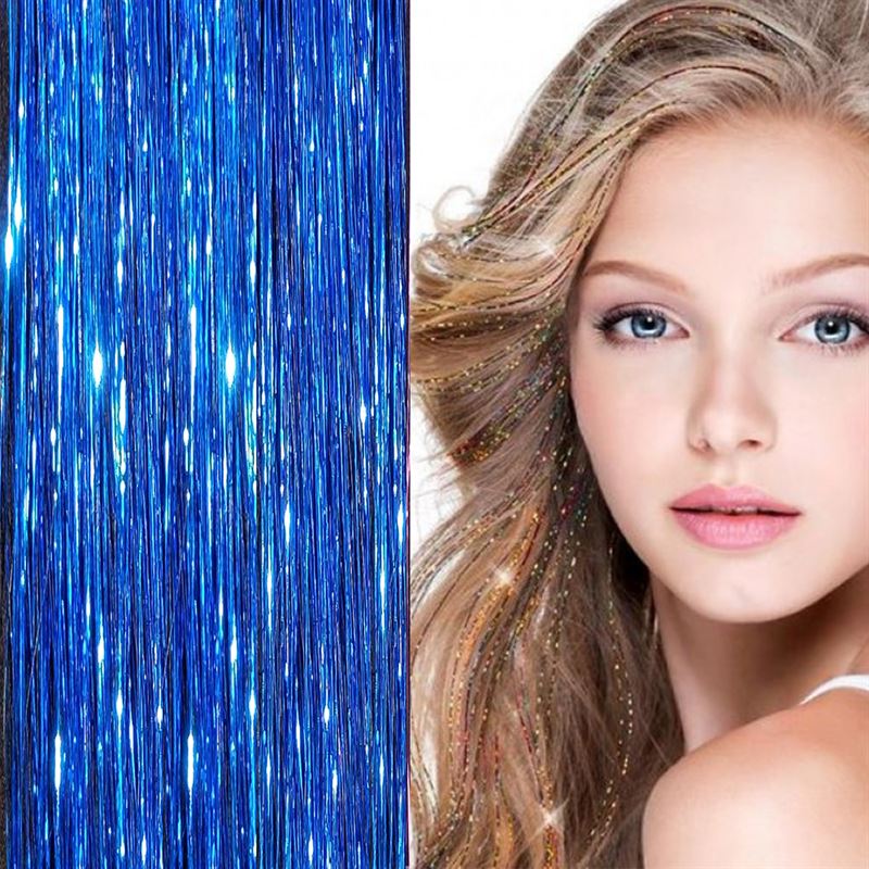 Bling glitter Extensions 100 glitter hair strands 80 cm - dark blue - Fashiongirl