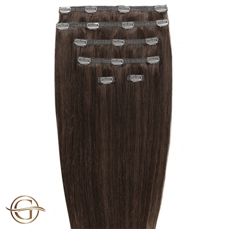 Clip on hair extensions #4 Brown - 7 sets - 50 cm | Gold24 - Fashiongirl