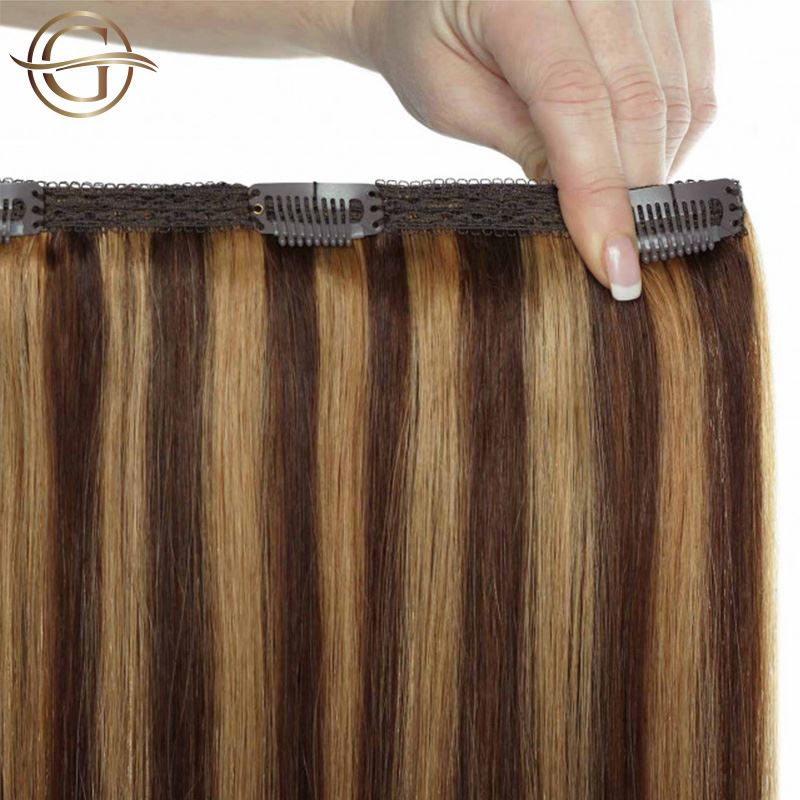 Clip on hair extensions #4/27 Brown/Blonde Mix - 7 sets - 60 cm | Gold24 - Fashiongirl