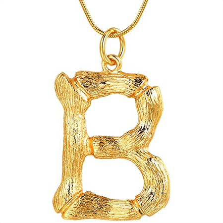 Gold Bamboo Alphabet / Letter Necklace - B - Fashiongirl