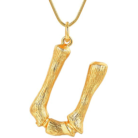 Gold Bamboo Alphabet / Letter Necklace - U - Fashiongirl