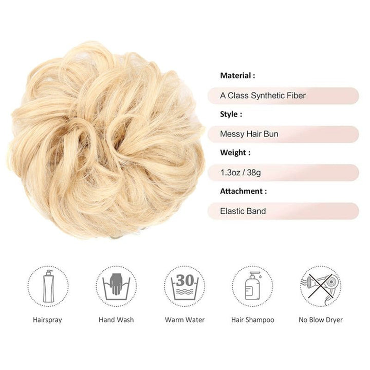 Messy Bun Hair elastic with curly artificial hair - 18T613 Light Blond - Fashiongirl