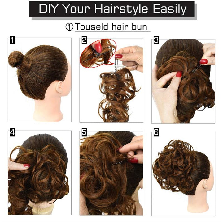 Messy Curly Hair for bun #M6PH613 - Brown/Blond Mix - Fashiongirl