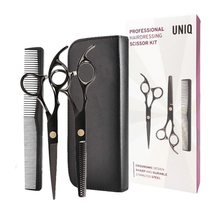 Pro Hairdressing scissors set with comb, black - Fashiongirl