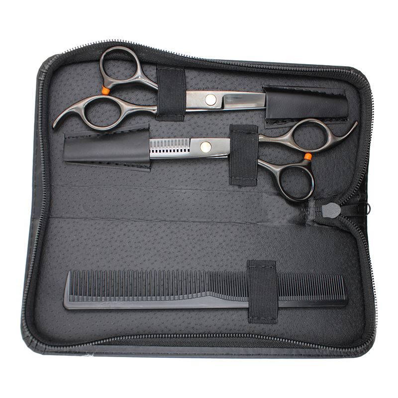 Pro Hairdressing scissors set with comb, black - Fashiongirl